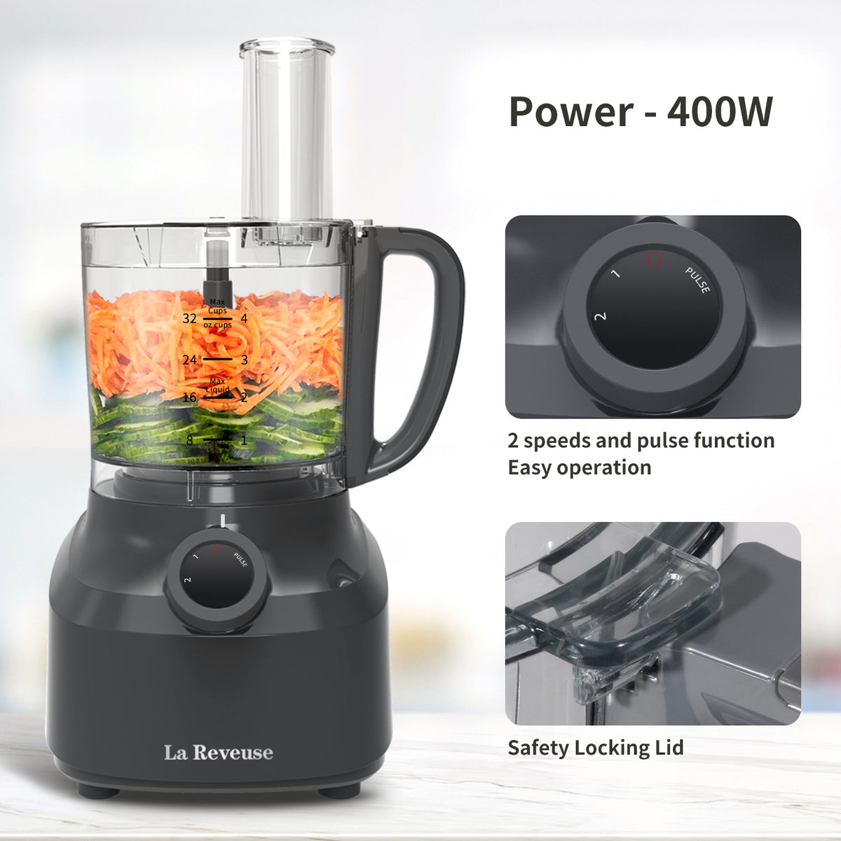 La Reveuse 4 Cup Food Processor Vegetable Chopper, 400 Watts, for Slic – La  Reveuse Home Appliances