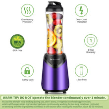La Reveuse Smoothie Blender Personal Size 300 Watts with 2 Pieces 18 oz BPA Free Travel Sports Bottles,Purple