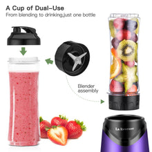 La Reveuse Smoothie Blender Personal Size 300 Watts with 2 Pieces 18 oz BPA Free Travel Sports Bottles,Purple