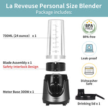 La Reveuse Personal Size Smoothies Blender 300 Watts with 24 oz BPA Free Portable Travel Sports Bottle (Grey)