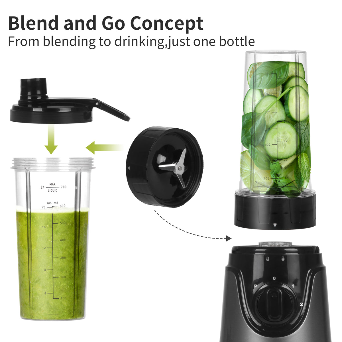 La Reveuse Smoothie Blender Personal Size 300 Watts with 2 Pieces