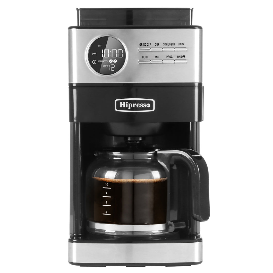 La Reveuse Programmable Drip Coffee Maker with Burr Grinder,2-Way Brewing,12 Cups,Black & Stainless Steel