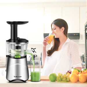 La Reveuse Slow Masticating Juicer Extractor with Quiet DC motor, 65RPM Speed,BPA-Free,Compact Design, Easy to Operate & Clean (Silver)