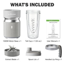 La Reveuse Smoothie Blender for Shakes,Smoothies,Frozen Blending,Salsa,Sauces,Dips,(1) 24oz Cup,(1) Spout Lid,(1) Handled Comfort Lip Ring,1000W Boostblend,Cool Gray