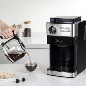 La Reveuse Programmable Drip Coffee Maker with Burr Grinder,2-Way Brewing,12 Cups,Black & Stainless Steel