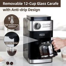 La Reveuse Programmable Drip Coffee Maker with Burr Grinder,2-Way Brewing,12 Cups,Black & Stainless Steel