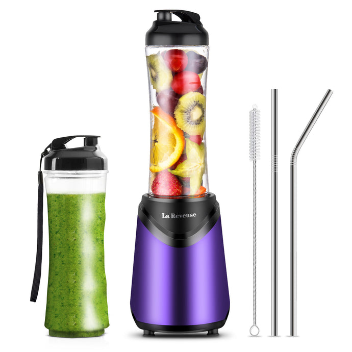 La Reveuse Smoothie Blender Personal Size 300 Watts with 2 Pieces 18 oz BPA Free Travel Sports Bottles,Purple