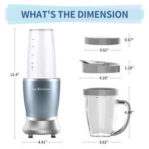 La Reveuse Personal Size Blender 250 Watts Power for Shakes Smoothies Seasonings Sauces with 1 Piece 15 oz Cup,1 Piece 10 oz Mug,BPA Free (Pearl Blue)