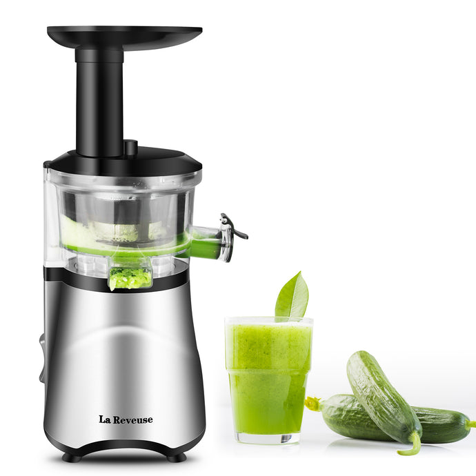 La Reveuse Slow Masticating Juicer Extractor with Quiet DC motor, 65RPM Speed,BPA-Free,Compact Design, Easy to Operate & Clean (Silver)
