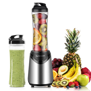 Smoothies Blender 300 Watt with 2 Pieces 18 oz BPA Free Portable Travel Sports Bottles (Silver 2 Cups)