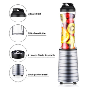 La Reveuse Smoothies Blender 300 Watt with 18 oz BPA Free Portable Travel Sports Bottle (Silver)