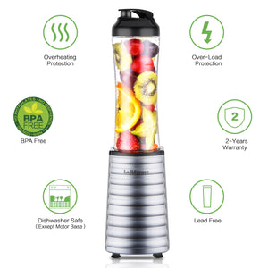 La Reveuse Smoothies Blender 300 Watt with 18 oz BPA Free Portable Travel Sports Bottle (Silver)