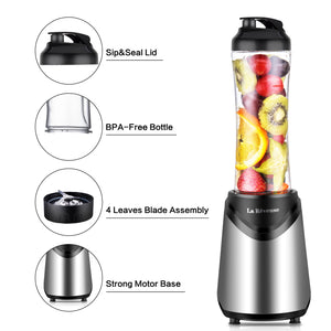 La Reveuse Personal Blender With Travel Lid BPA Free - 18oz Portable Sports Bottle Silver Stainless Steel Blade LARB1802S