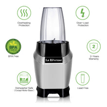 La Reveuse Personal Blender 600W Powerful Motor Ice Crusher With Travel Lid BPA Free - 20oz Portable Sports Bottle Silver Stainless Steel Blade - Silver LARB1803S