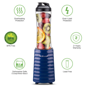 La Reveuse Smoothies Blender Personal Size 300 Watts with 18 oz BPA Free Portable Travel Sports Bottle (Navy)