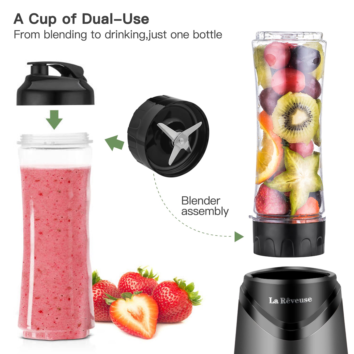 La Reveuse Personal Size Blender 300 Watts Power for Shakes Smoothies  Seasonings Sauces with 17 oz Cup / 10 oz Mug,Retro Style