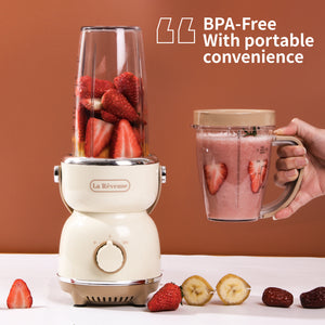 La Reveuse Personal Size Blender 300 Watts Power for Shakes Smoothies Seasonings Sauces with 17 oz Cup / 10 oz Mug,Retro Style