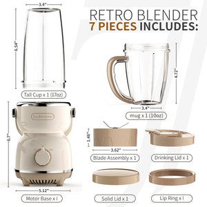 La Reveuse Personal Size Blender 300 Watts Power for Shakes Smoothies Seasonings Sauces with 17 oz Cup / 10 oz Mug,Retro Style