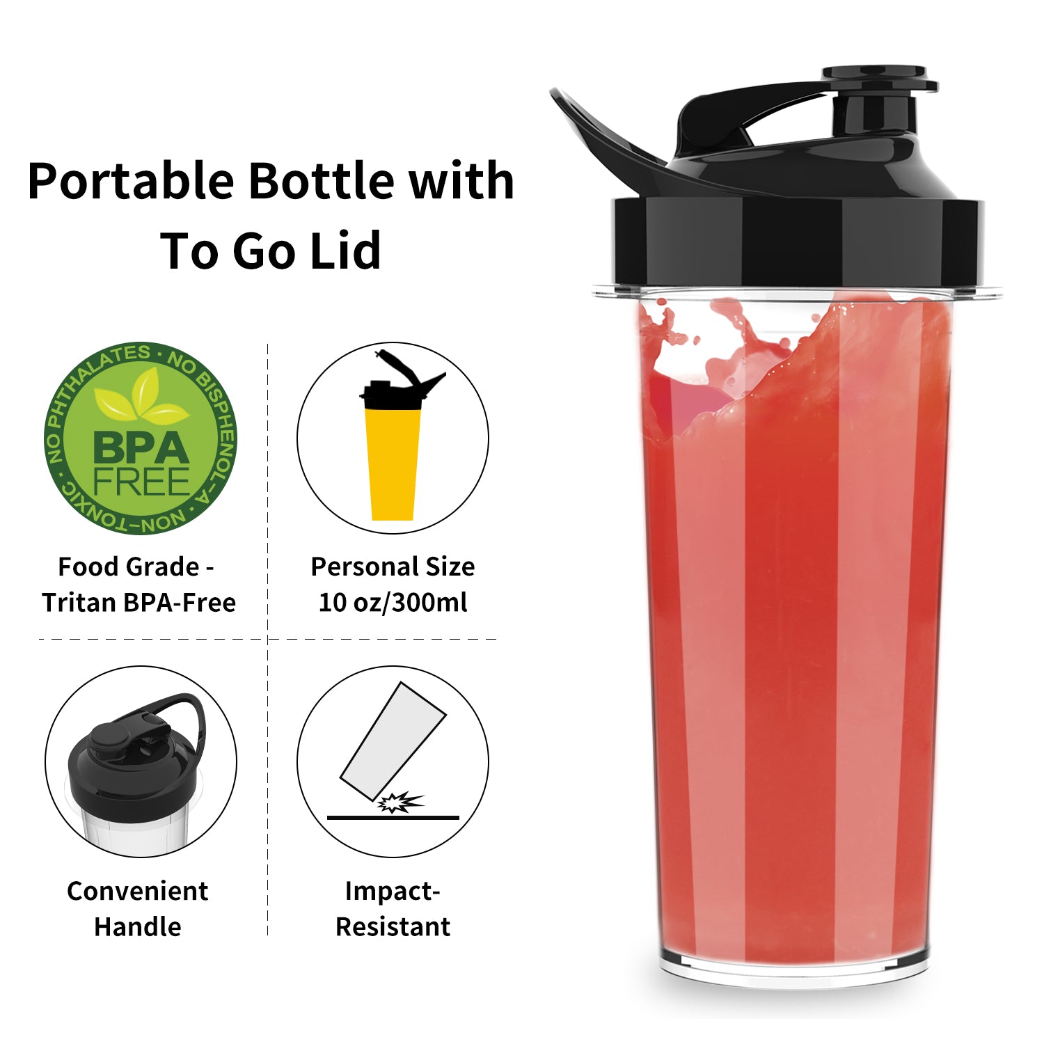 300-Watt Blender for Smoothies and Shakes with Free Portable Travel  Bottles, Red