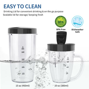 La Reveuse Personal Size Blender 250 Watts Power for Shakes Smoothies Seasonings Sauces with 1 Piece 15 oz Cup,1 Piece 10 oz Mug,BPA Free (Black)